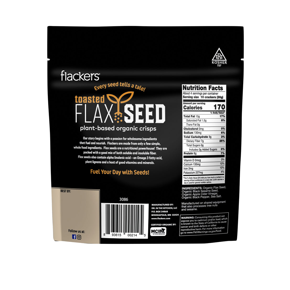 Black Pepper and Black Sesame Seed Toasted Seed Crisps (6-Pack) from Flackers