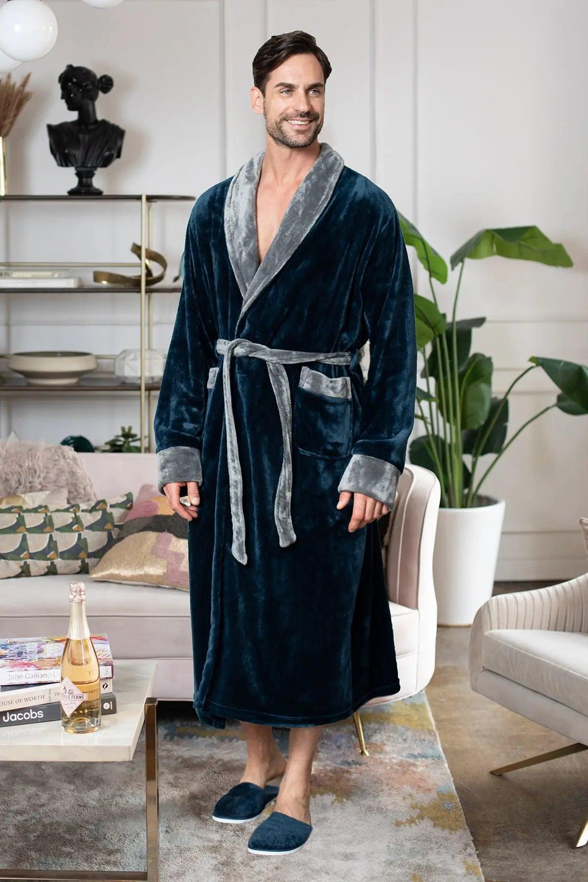 Fleece Bathrobe With Shawl Collar for Men From Lotus Linen