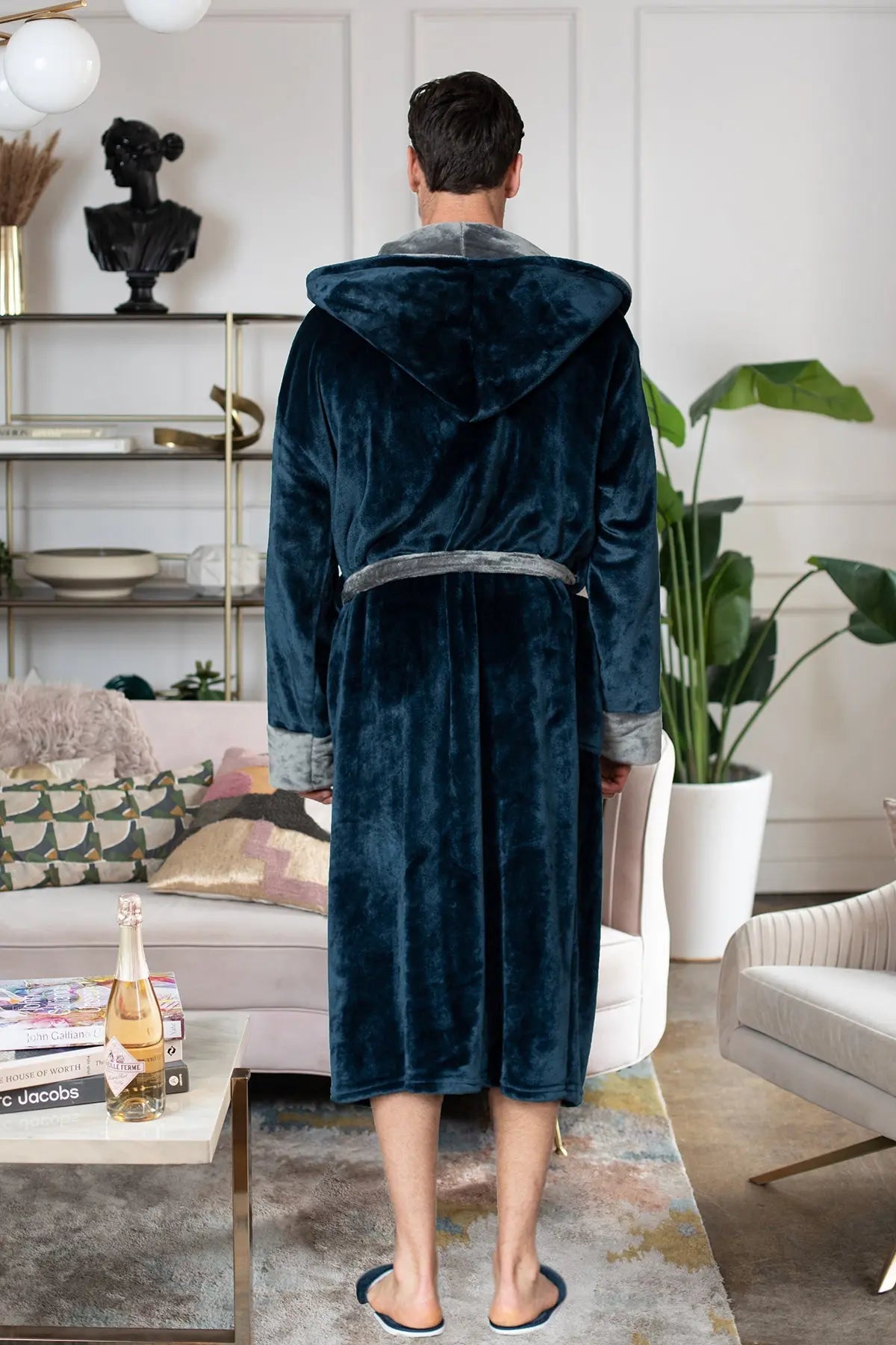 Hooded Plush Bathrobe for Men From Lotus Linen