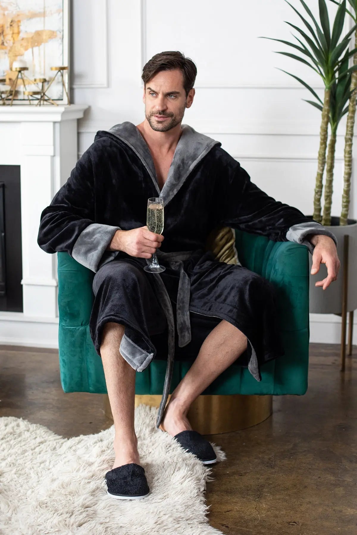 Hooded Plush Bathrobe for Men From Lotus Linen
