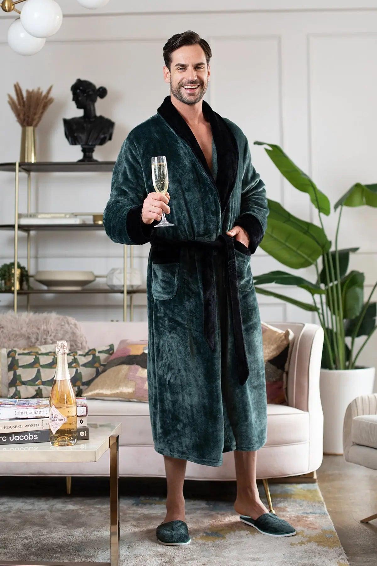 Fleece Bathrobe With Shawl Collar for Men From Lotus Linen