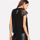 Women's Floral Lace Embroidery Cap Sleeve Blouse From Kawaii Stop