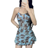 Ruffle Hem One Piece Swimsuit – Floral Ruched Kawaii Mini Dress Strap from Kawaii Stop