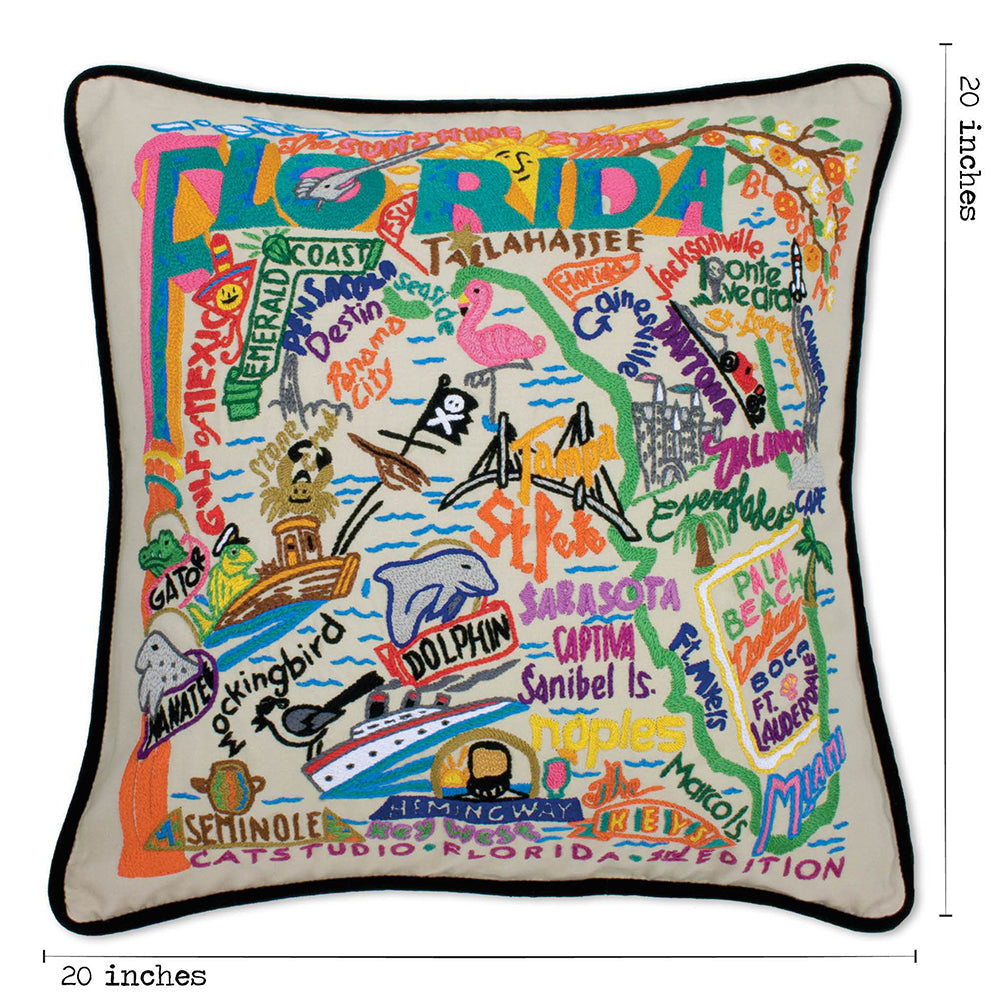Florida Hand-Embroidered Pillow from Quirks!