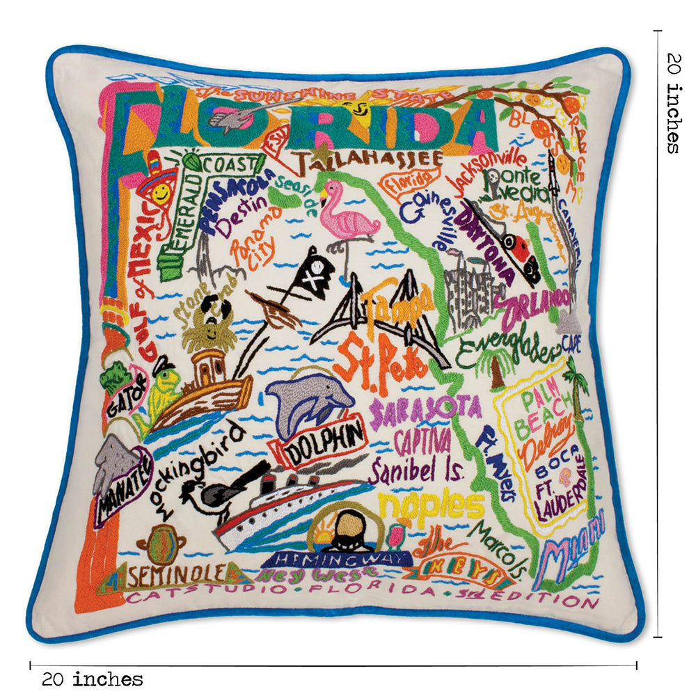 Florida Hand-Embroidered Pillow from Quirks!