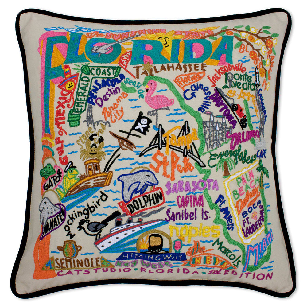 Florida Hand-Embroidered Pillow from Quirks!