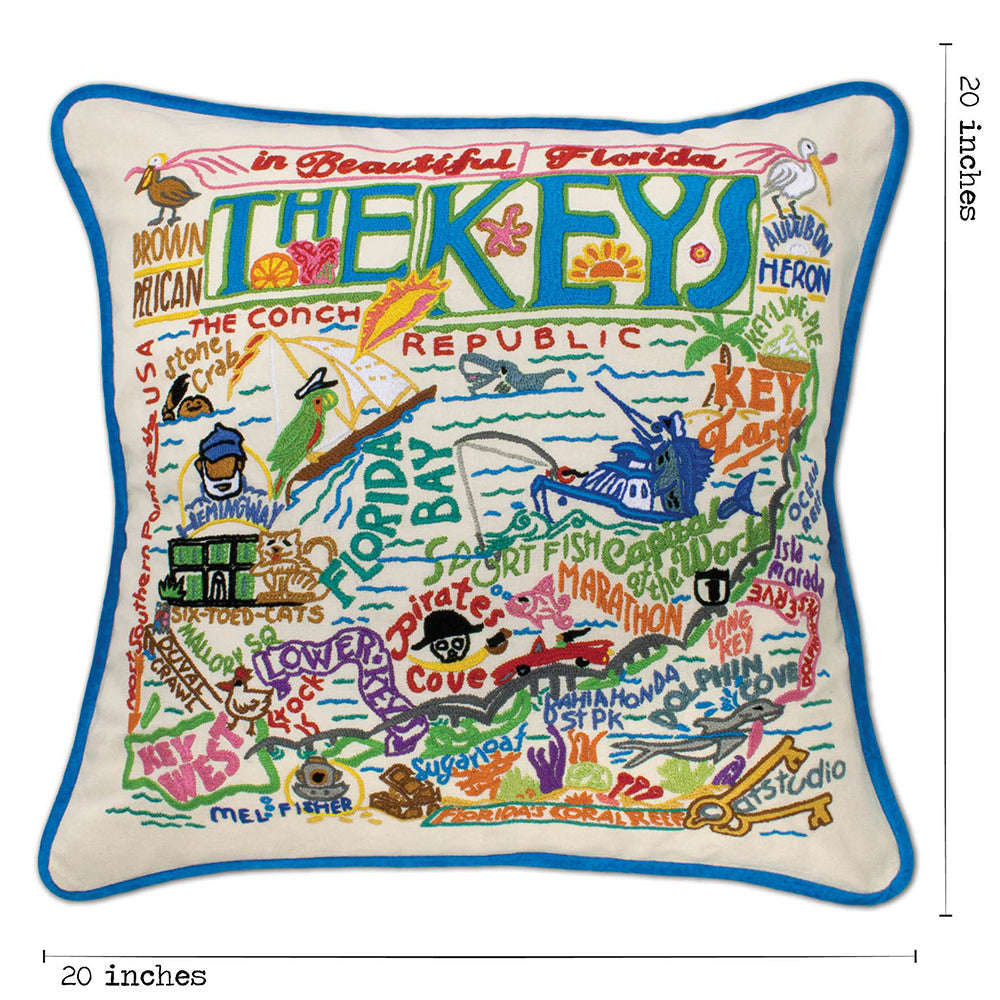 The Keys Florida Hand-Embroidered Pillow from Quirks!