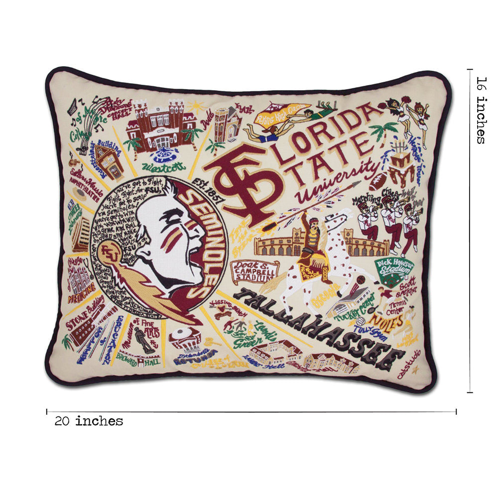 Florida State University (FSU) Collegiate Hand-Embroidered Pillow from Quirks!