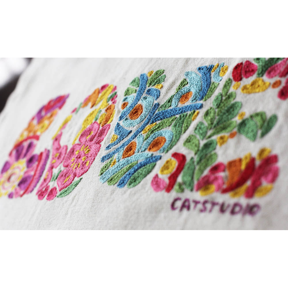 Flower Power Love Letters Hand-Embroidered Pillow - Available in Bright or Pastel by CatStudio from Quirks!