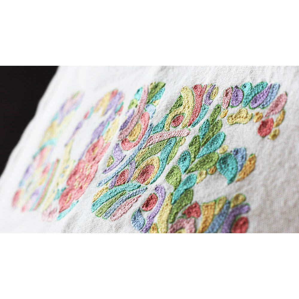 Flower Power Love Letters Hand-Embroidered Pillow - Available in Bright or Pastel by CatStudio from Quirks!