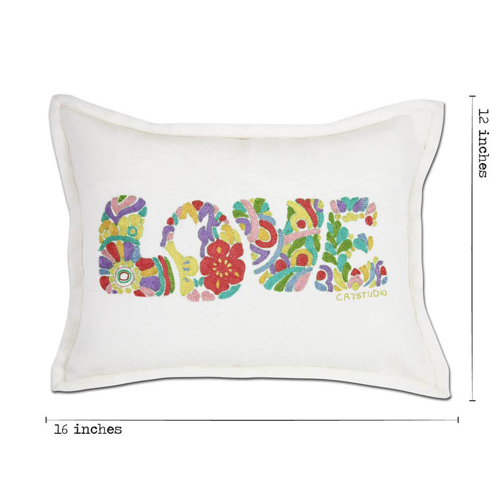 Flower Power Love Letters Hand-Embroidered Pillow - Available in Bright or Pastel by CatStudio from Quirks!