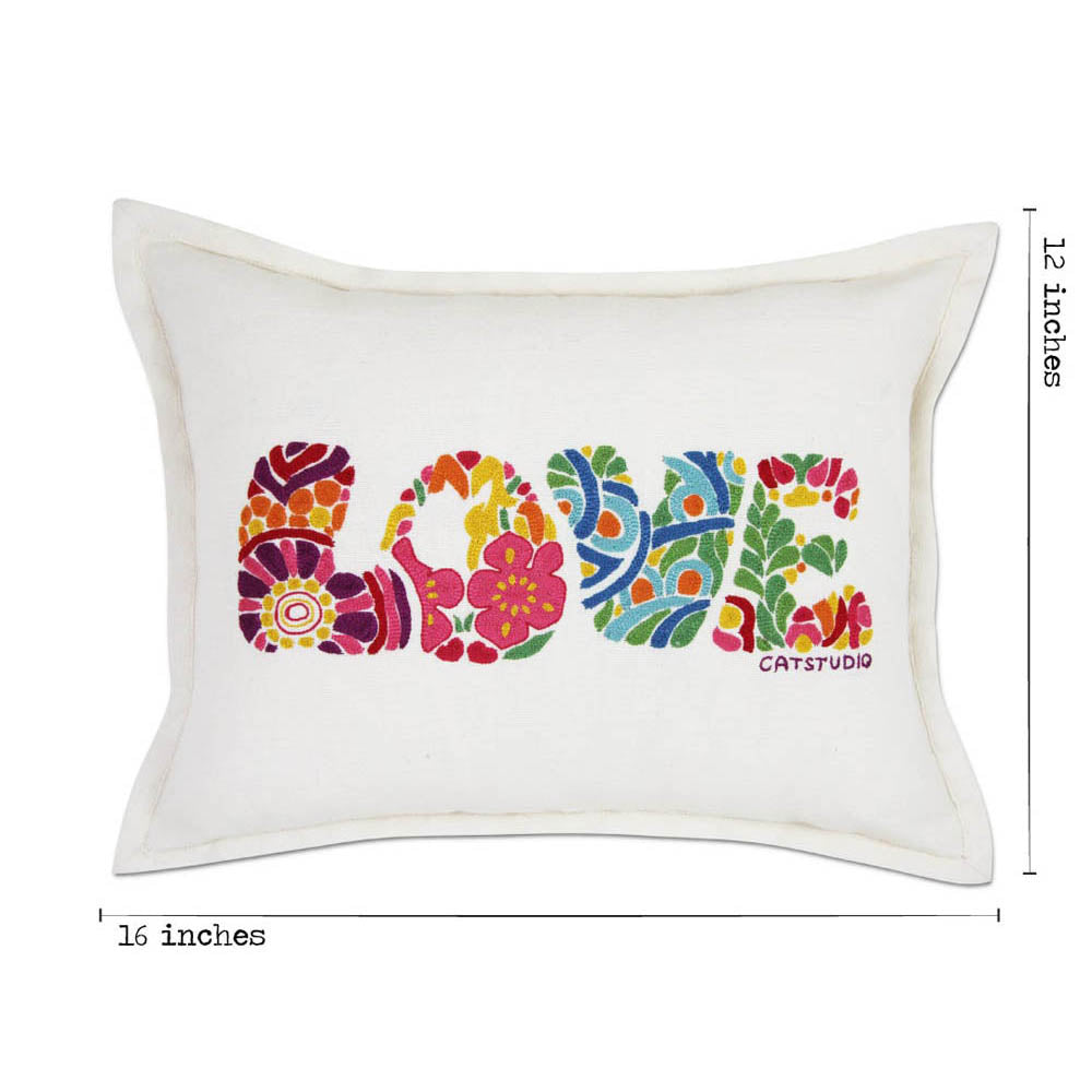 Flower Power Love Letters Hand-Embroidered Pillow - Available in Bright or Pastel by CatStudio from Quirks!