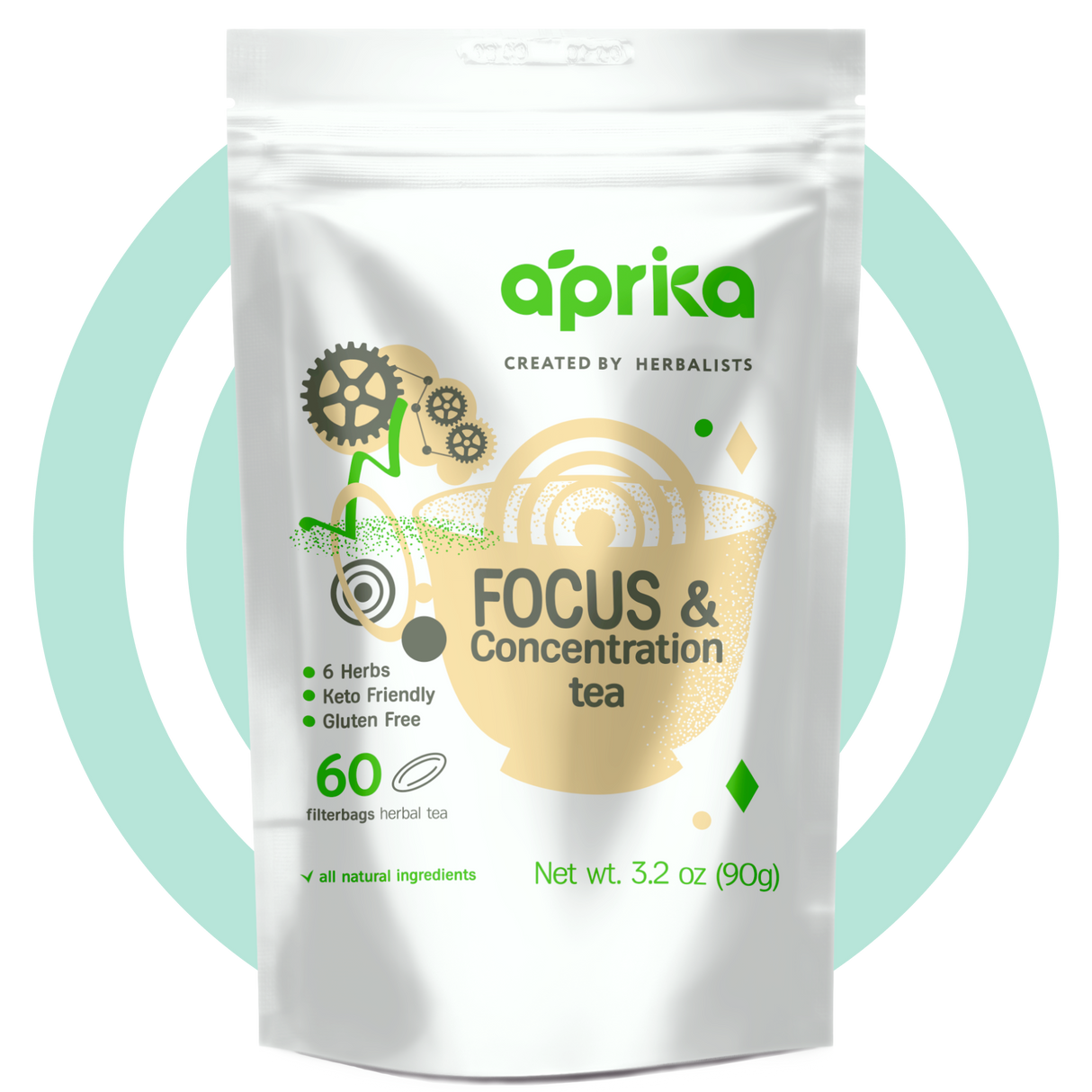 Focus & Concentration Herbal Tea, 60 Bags from Aprika Life