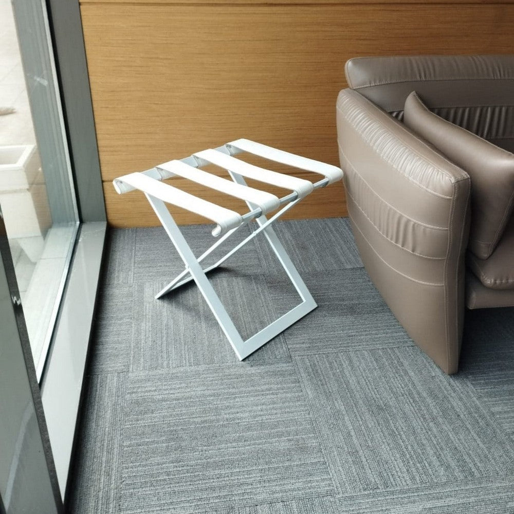 Foldable Metal Luggage Rack with Genuie Leather from VITAHOME DESIGN LLC