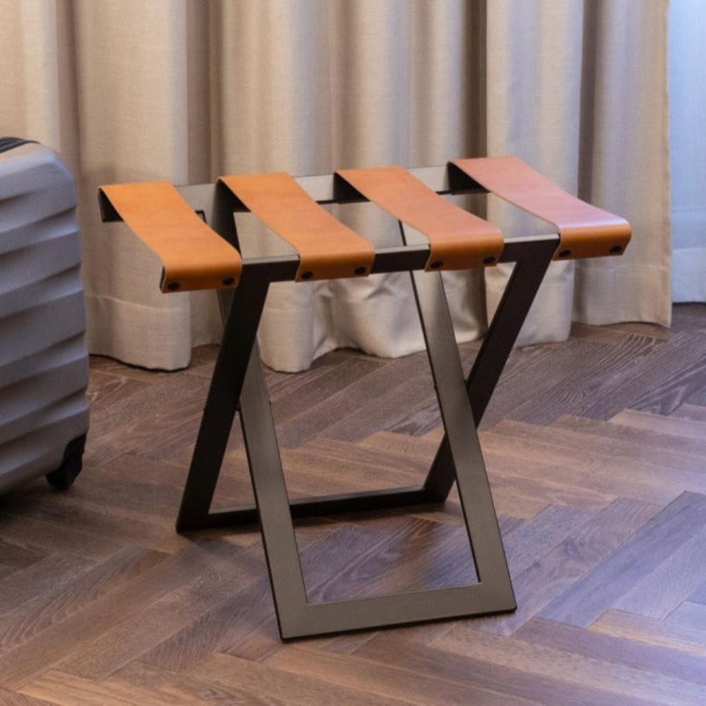 Ashley-Foldable Metal Luggage Rack with Genuine Leather from VITAHOME DESIGN LLC