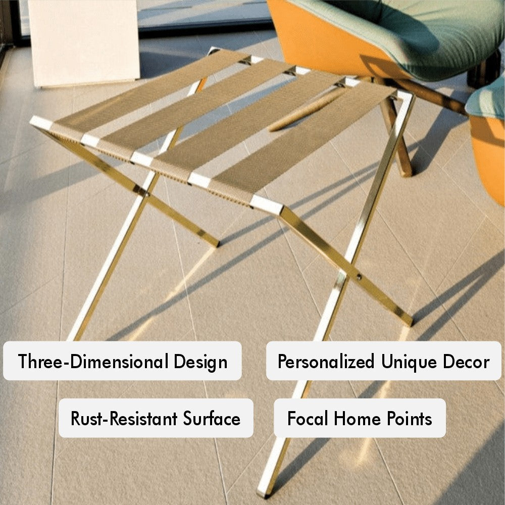 Boise-Foldable Metal Luggage Rack with Genuie Leather from VITAHOME DESIGN LLC