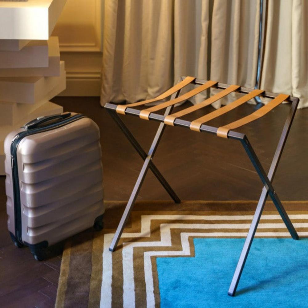 Carson-Foldable Metal Luggage Rack with Genuie Leather from VITAHOME DESIGN LLC