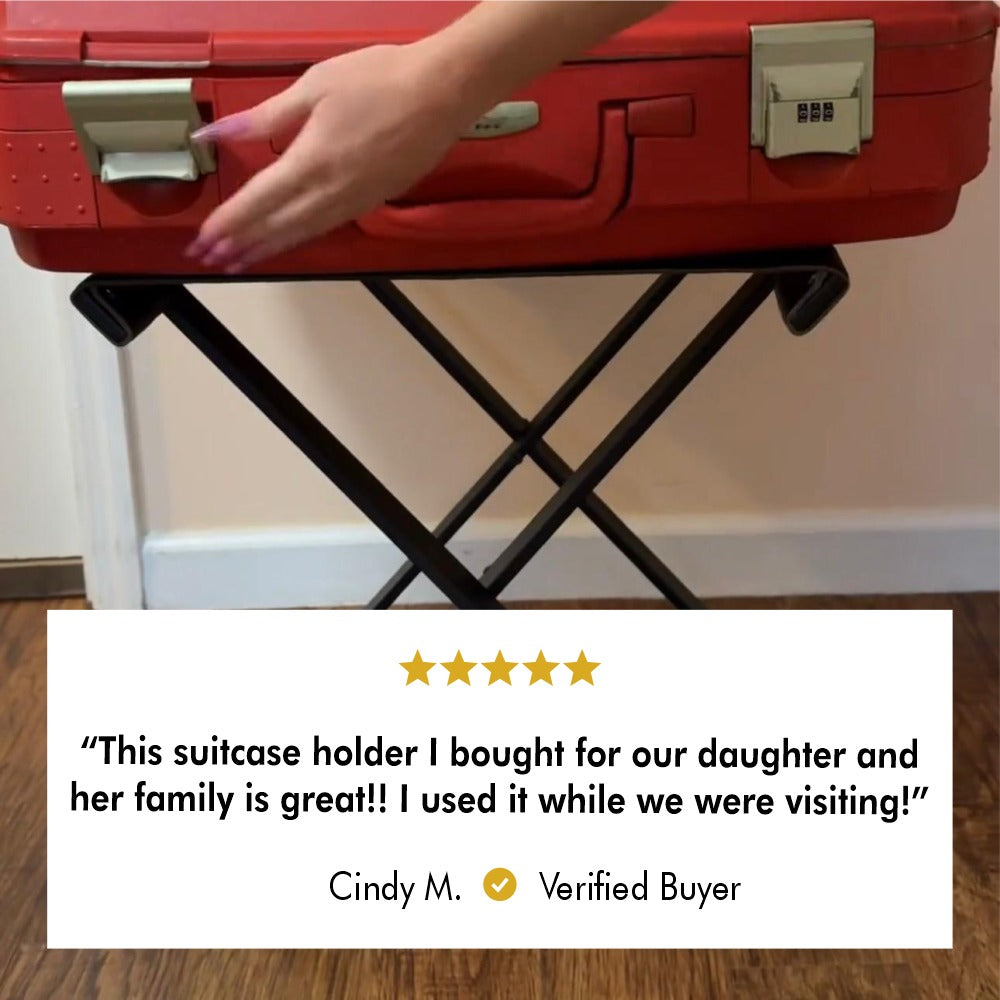 Foldable Metal Luggage Rack with Genuie Leather from VITAHOME DESIGN LLC