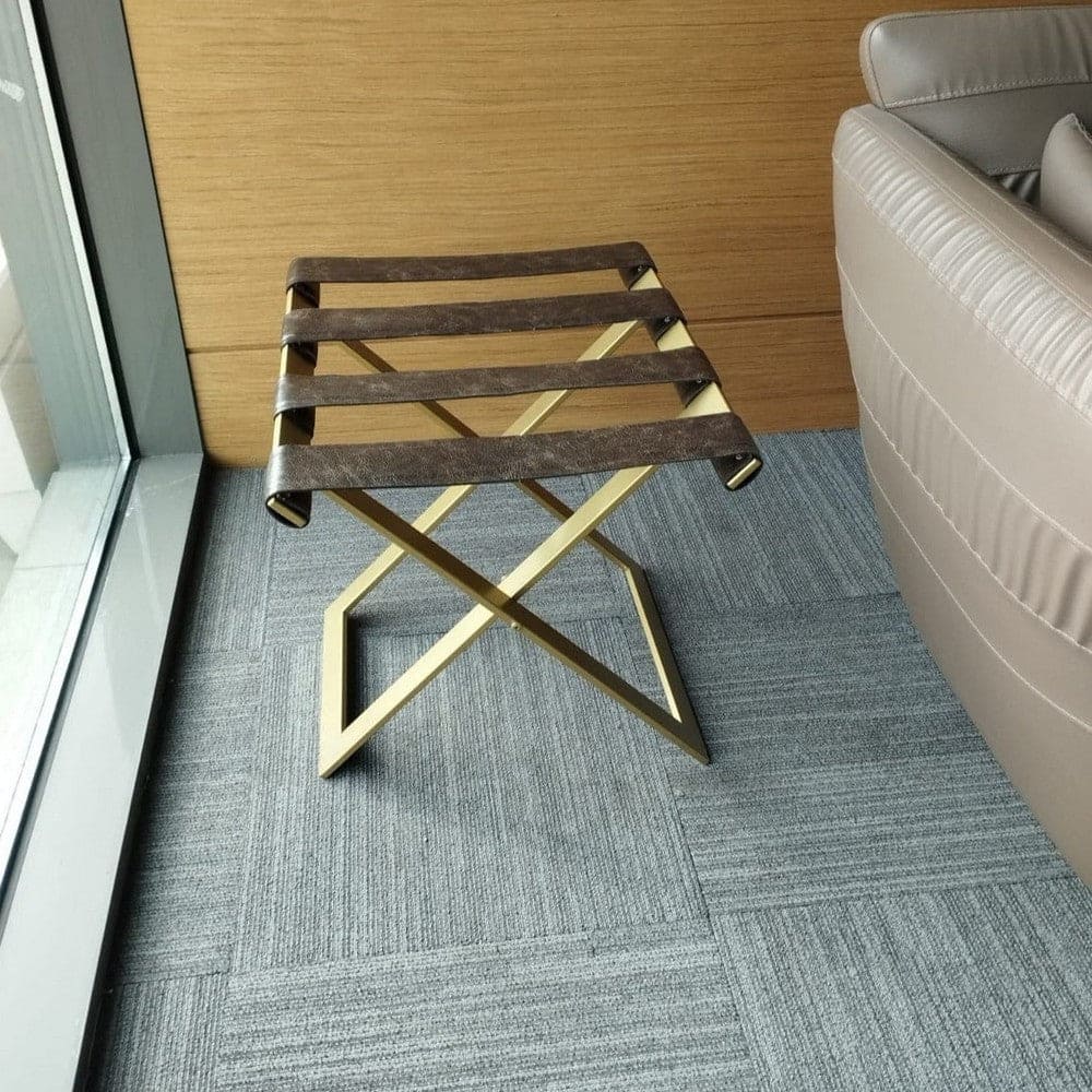 Foldable Metal Luggage Rack with Genuie Leather from VITAHOME DESIGN LLC