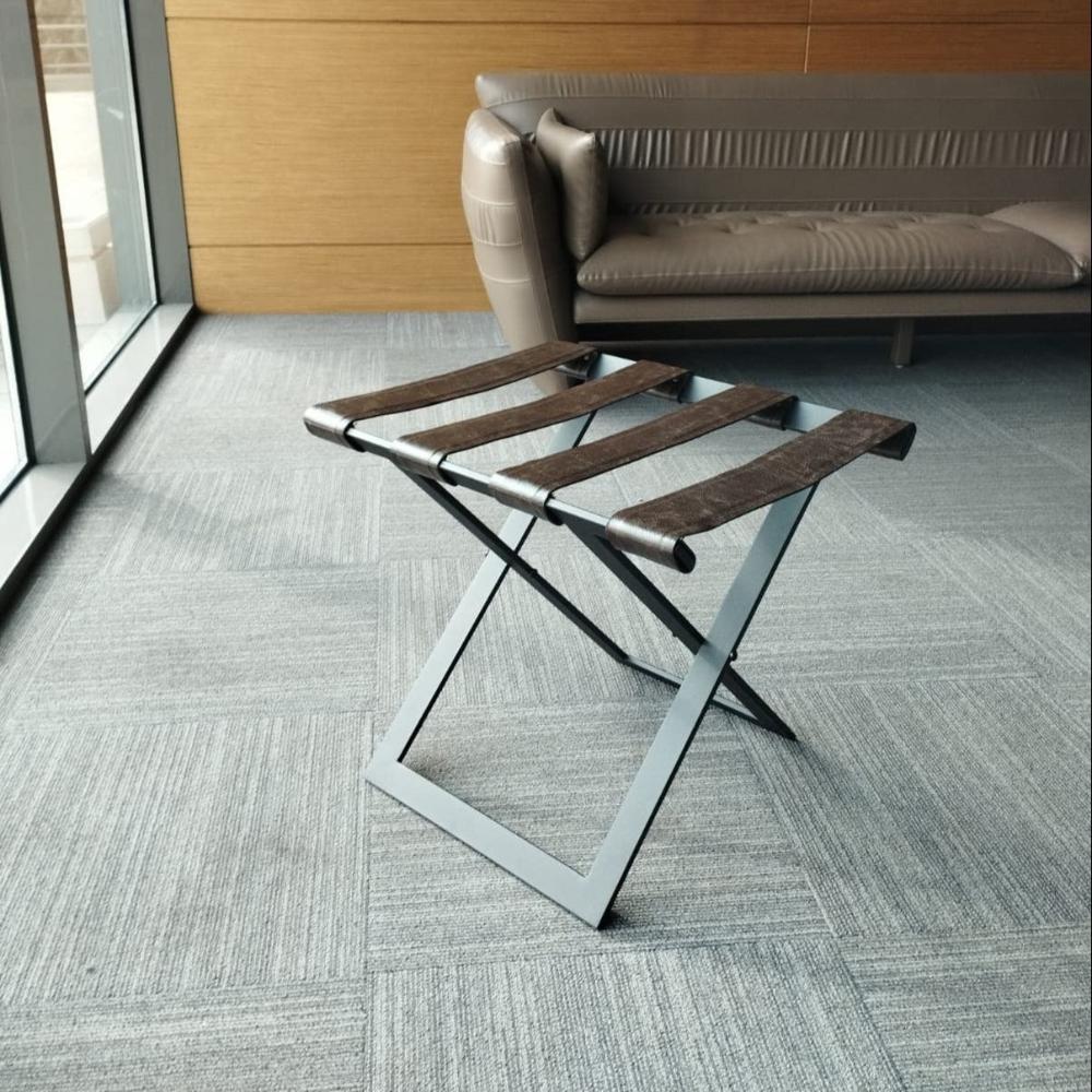 Foldable Metal Luggage Rack with Genuie Leather from VITAHOME DESIGN LLC