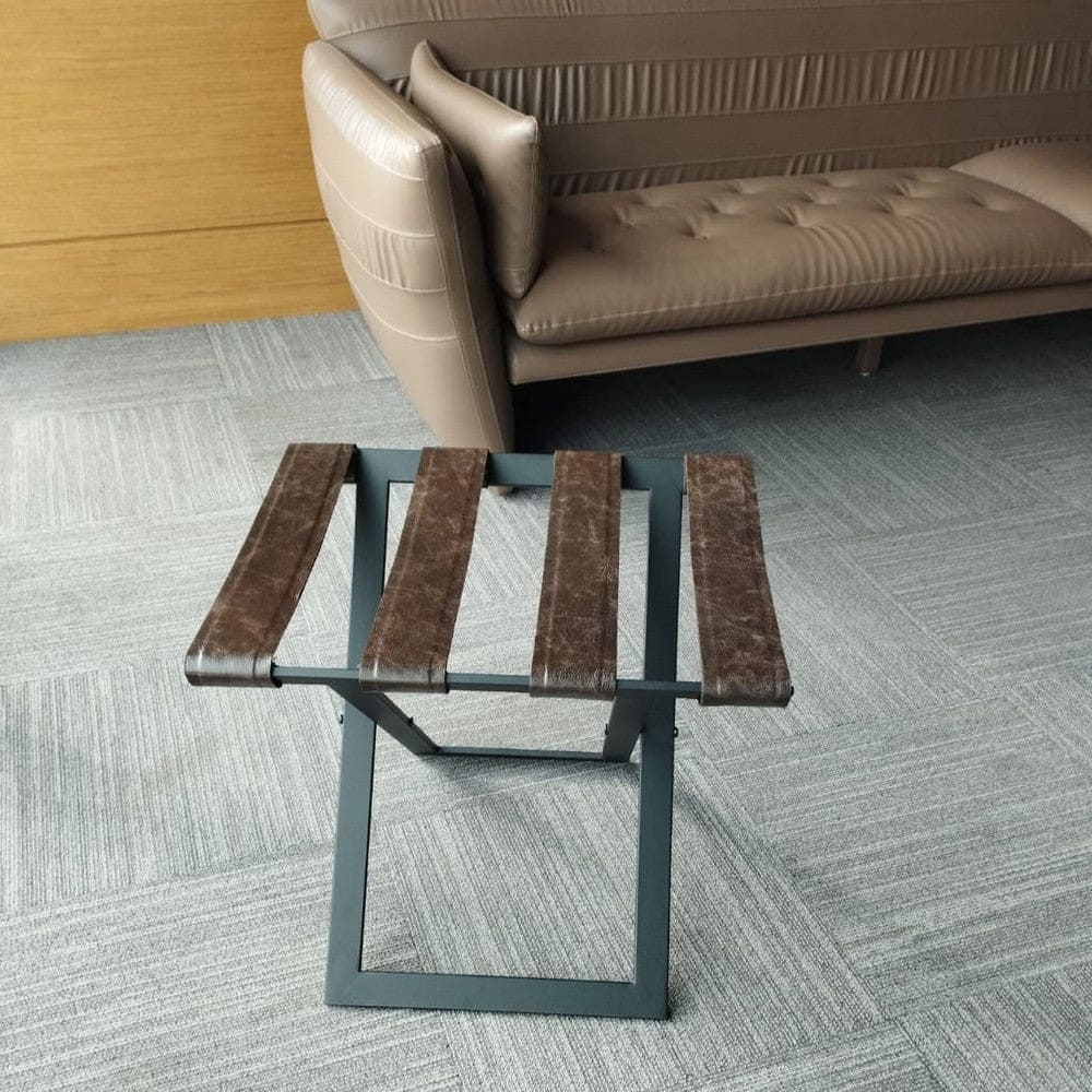 Foldable Metal Luggage Rack with Genuie Leather from VITAHOME DESIGN LLC