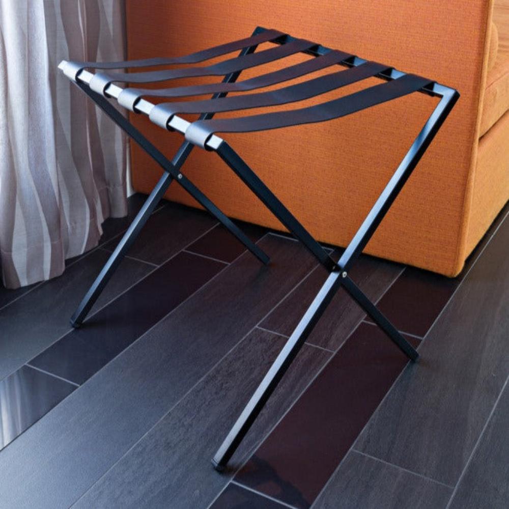 Carson-Foldable Metal Luggage Rack with Genuie Leather from VITAHOME DESIGN LLC