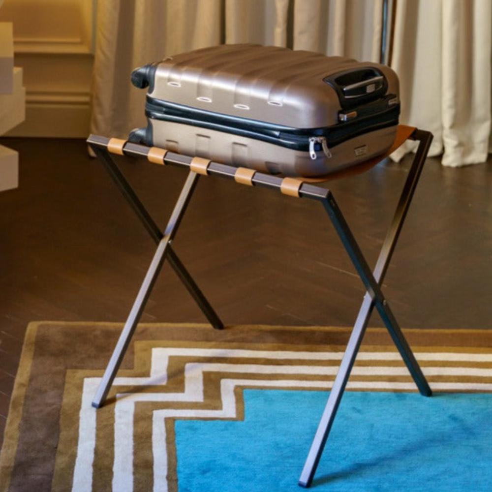 Carson-Foldable Metal Luggage Rack with Genuie Leather from VITAHOME DESIGN LLC