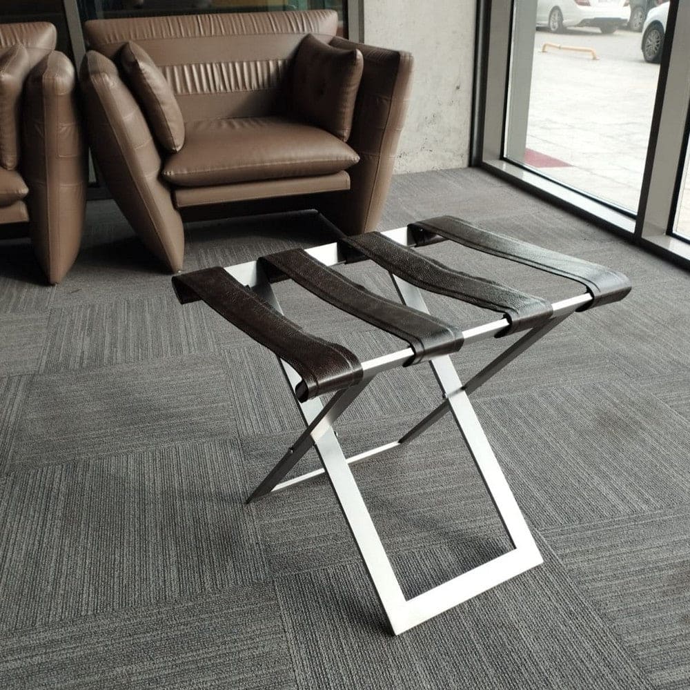 Foldable Metal Luggage Rack with Genuie Leather from VITAHOME DESIGN LLC