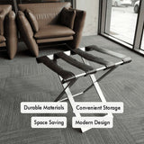 Foldable Metal Luggage Rack with Genuie Leather from VITAHOME DESIGN LLC