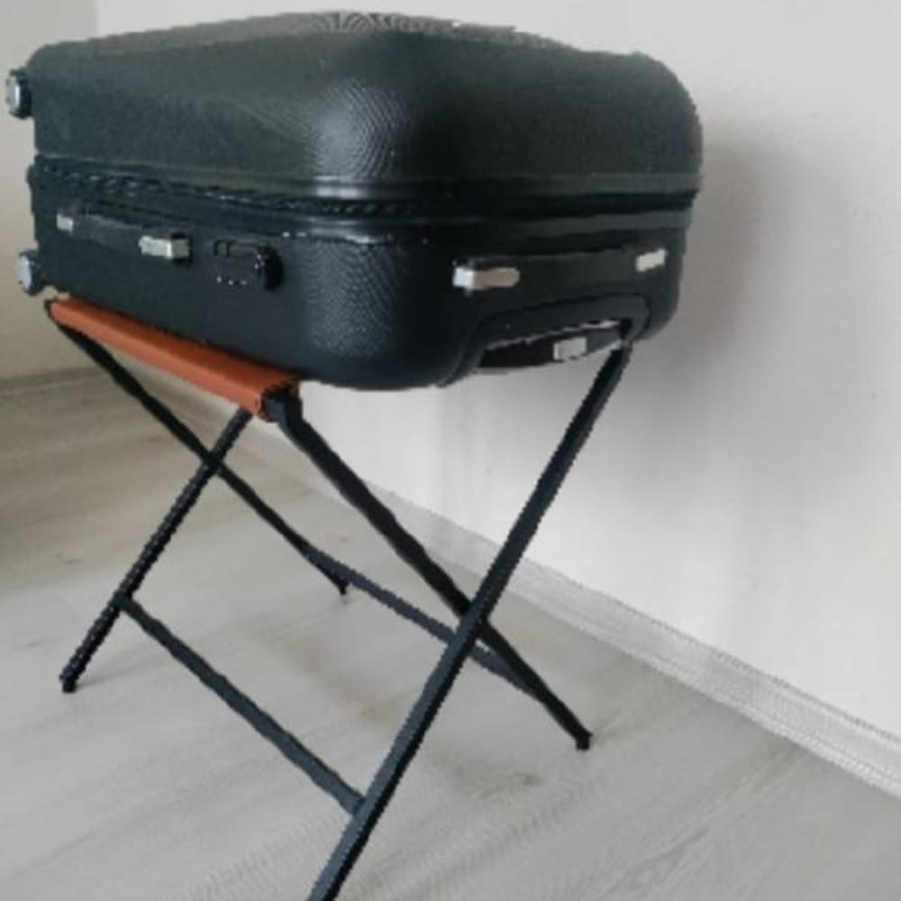 Foldable Metal Suitcase Rack with Genuie Leather from VITAHOME DESIGN LLC