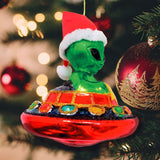 Alien and UFO Glass Christmas Ornament from OrnamentallyYou