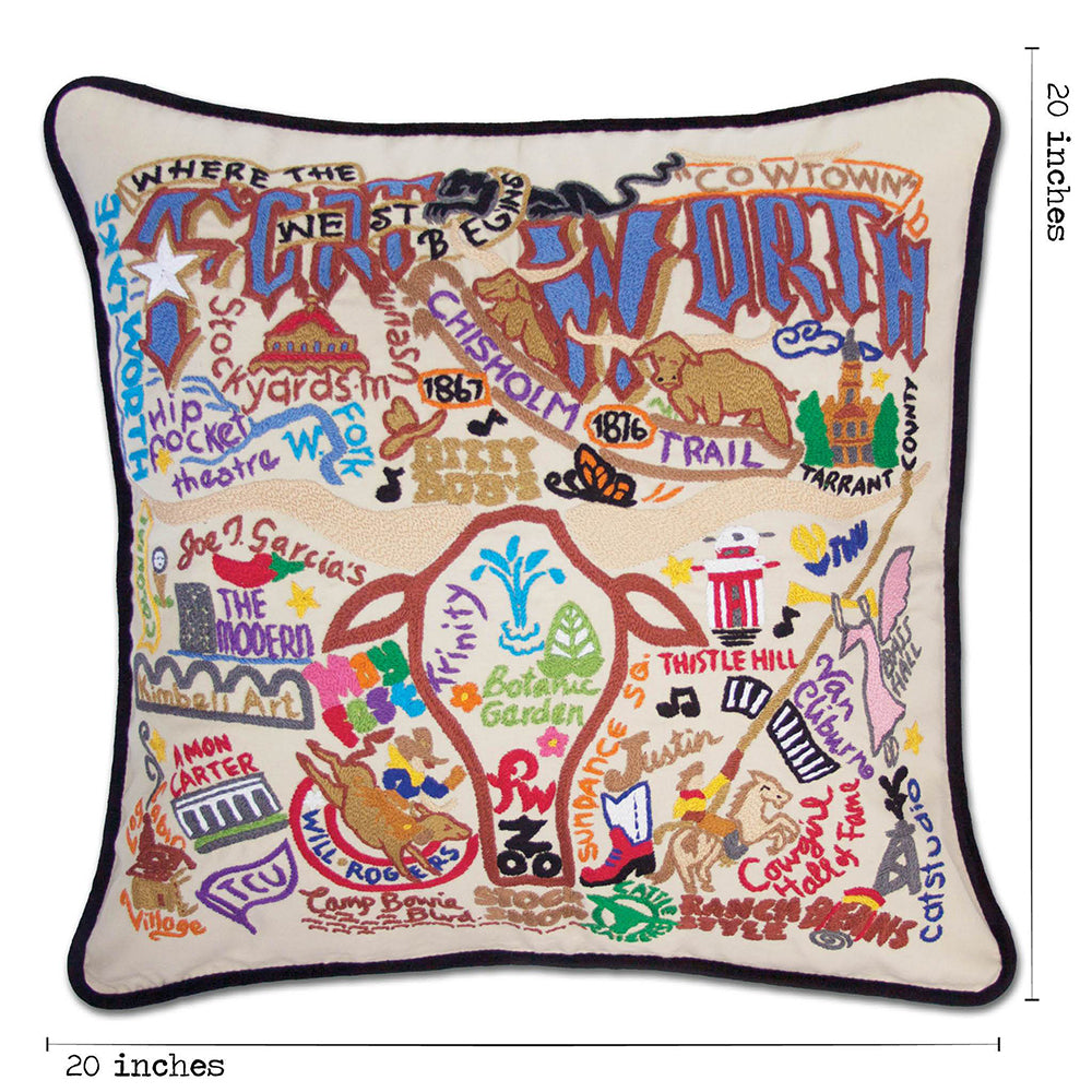 Fort Worth, TX Hand-Embroidered Pillow from Quirks!