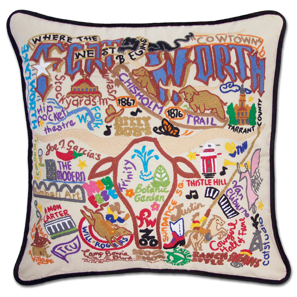 Fort Worth, TX Hand-Embroidered Pillow from Quirks!