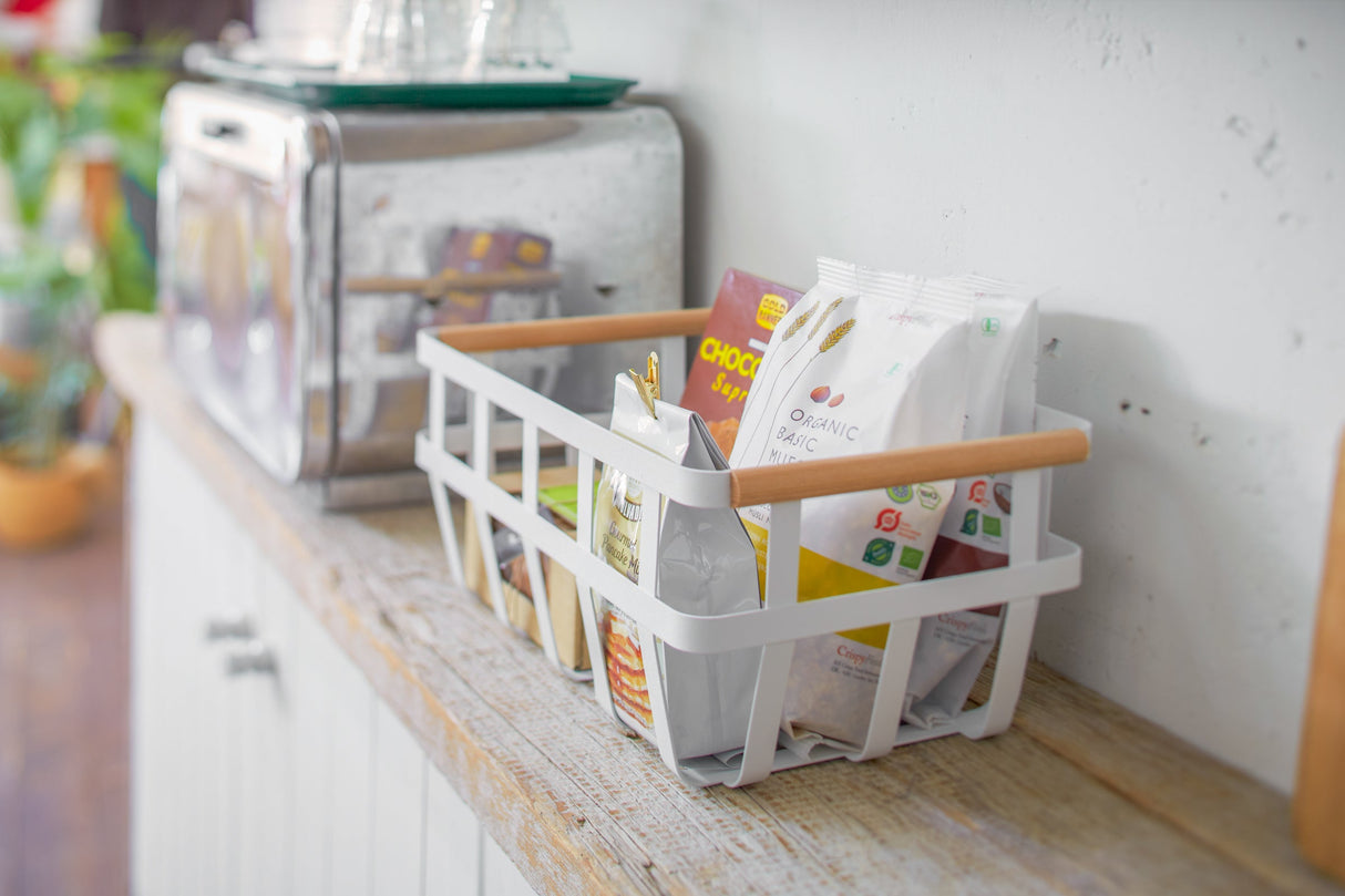 Storage Basket - Two Sizes - Steel + Wood from Yamazaki Home