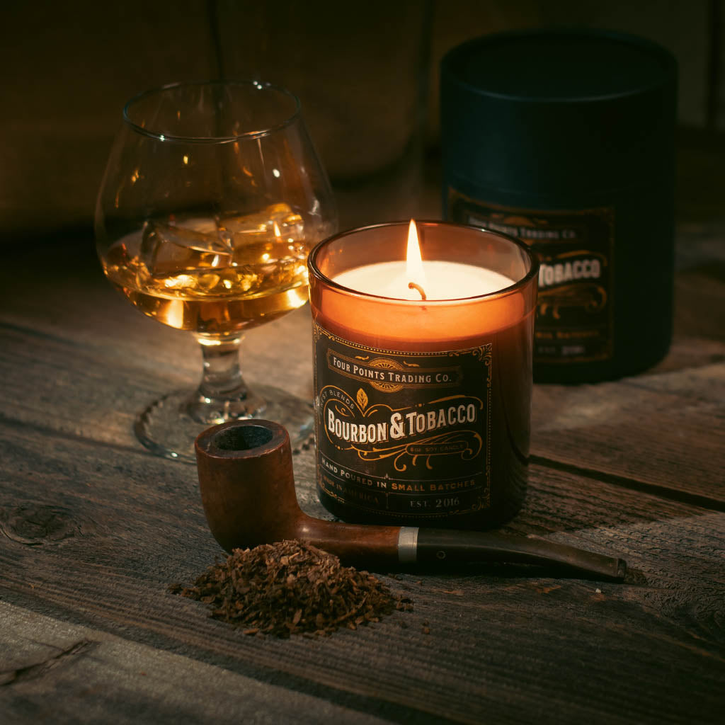 Bourbon & Tobacco 8oz Soy Candle from Four Points Trading Co.