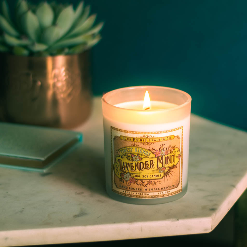 Lavender Mint 8oz Soy Candle from Four Points Trading Co.