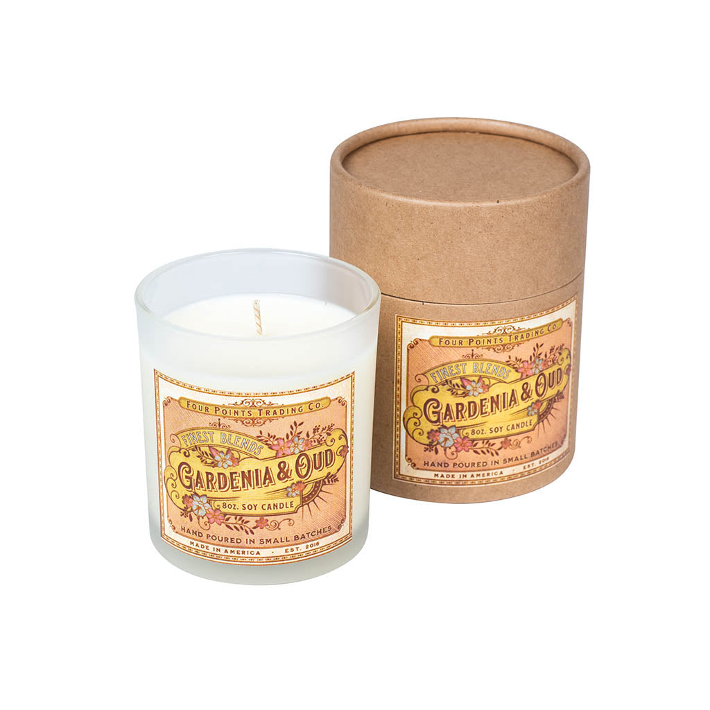 Gardenia & Oud 8oz Soy Candle from Four Points Trading Co.