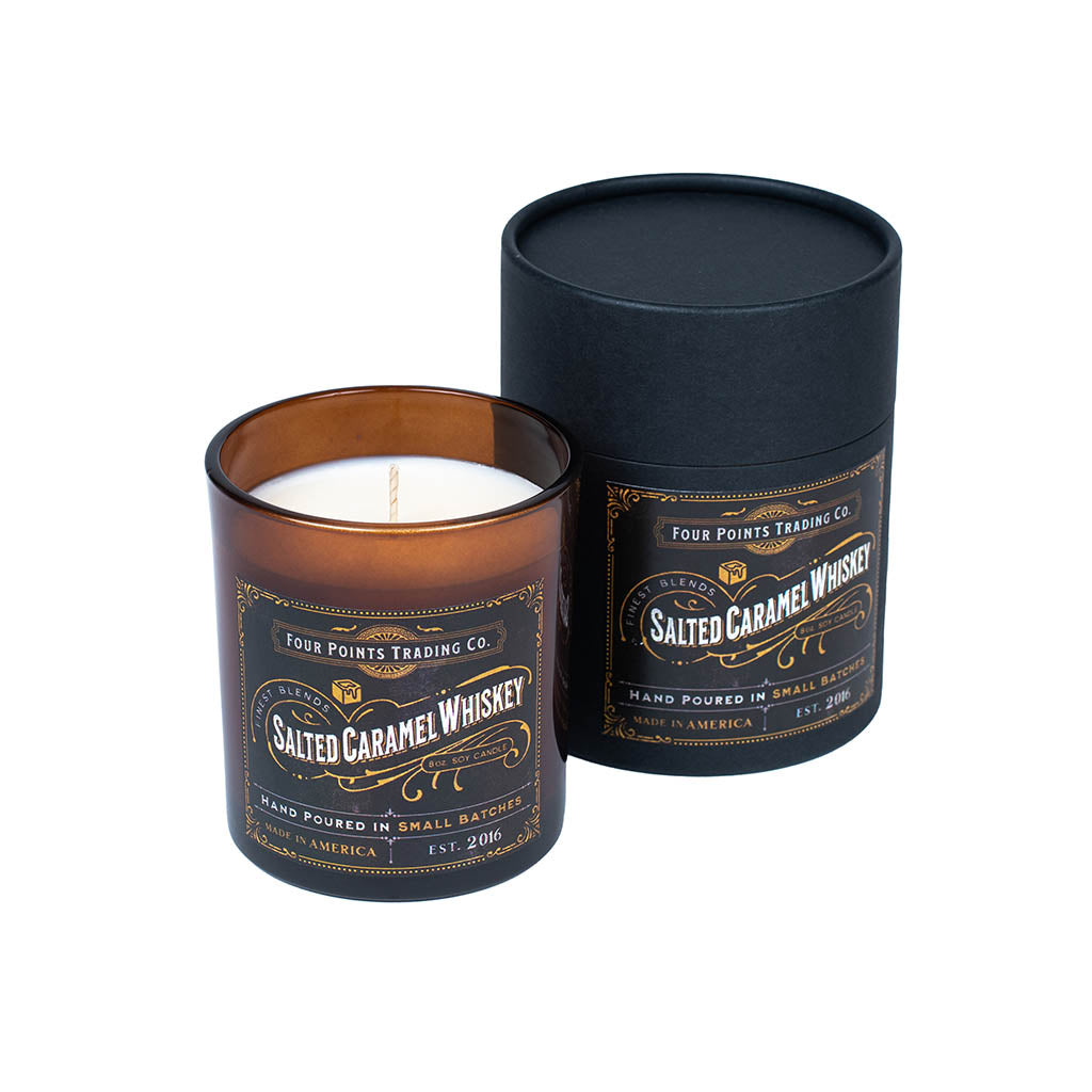 Salted Caramel Whiskey 8oz Soy Candle from Four Points Trading Co.