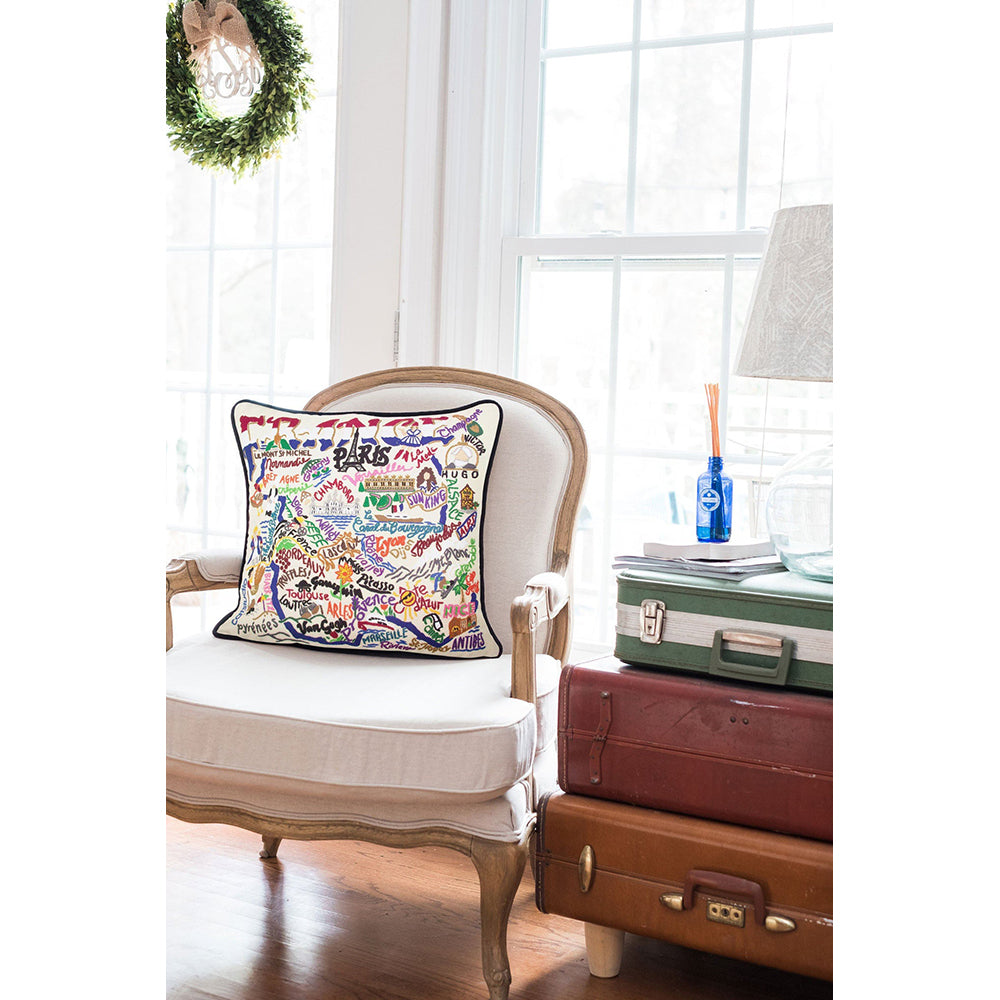 France Hand-Embroidered Pillow from Quirks!