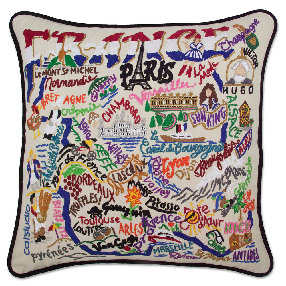 France Hand-Embroidered Pillow from Quirks!