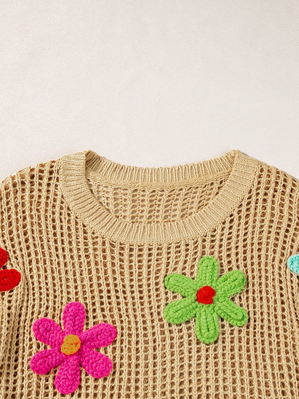 Beige Crochet Knit See-Through Tunic Top from MsDressly
