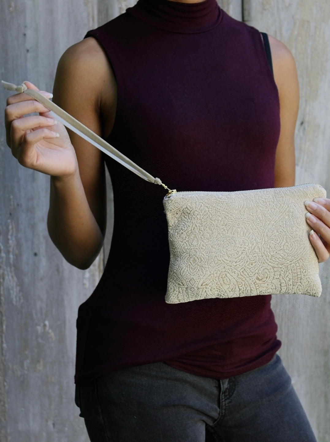 French Cream Chenille Wristlet Purse from Ash & Rose