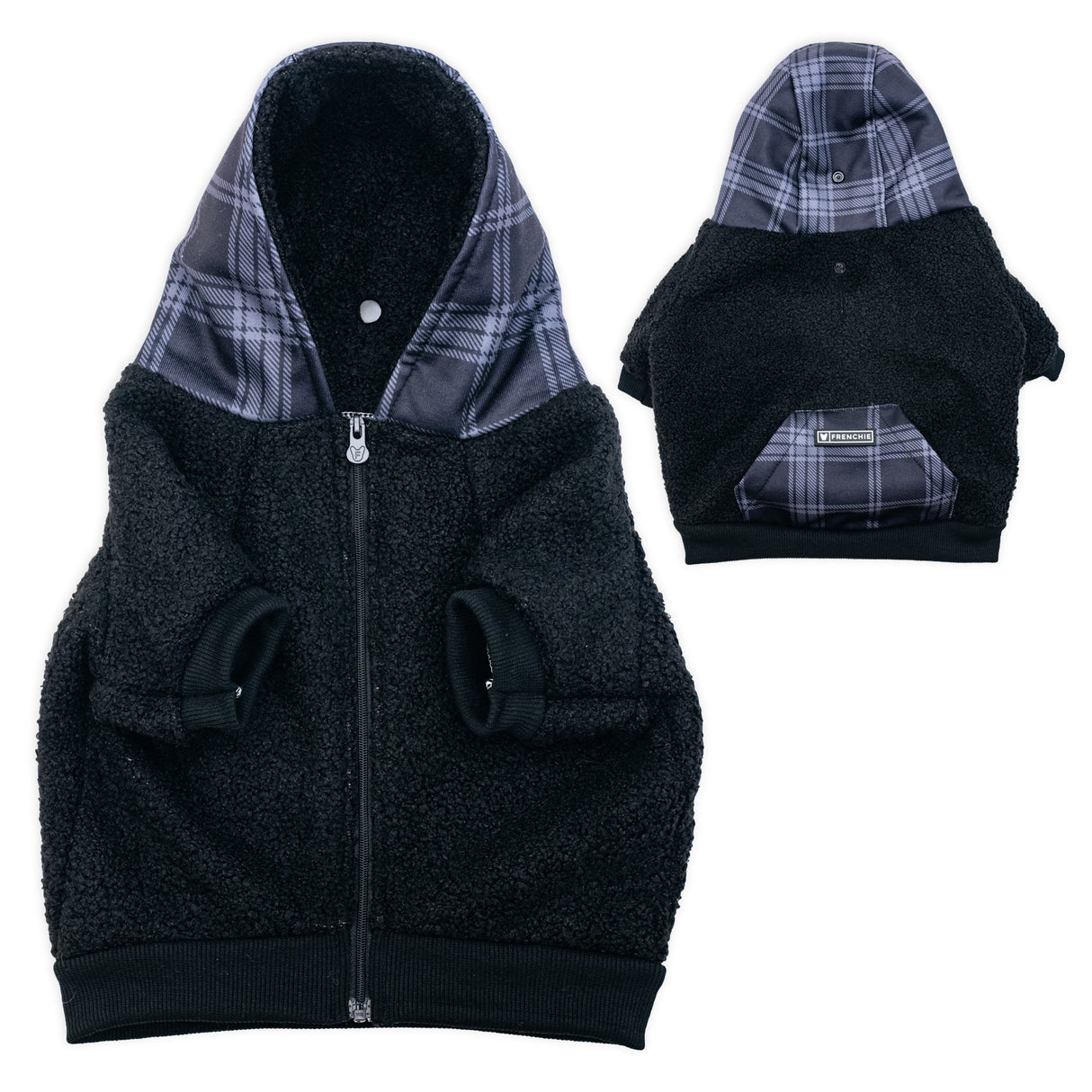 Frenchie Dog Hoodie - Black Plaid from Frenchie Bulldog