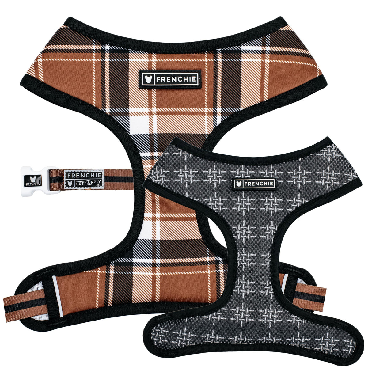 Frenchie Duo Reversible Harness - Cocoa Plaid from Frenchie Bulldog