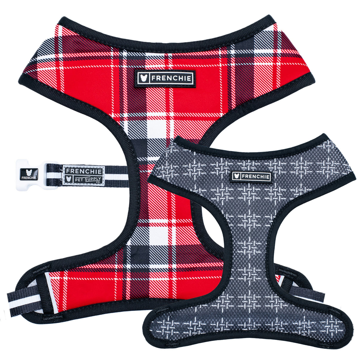 Frenchie Duo Reversible Harness - Scarlet Plaid from Frenchie Bulldog