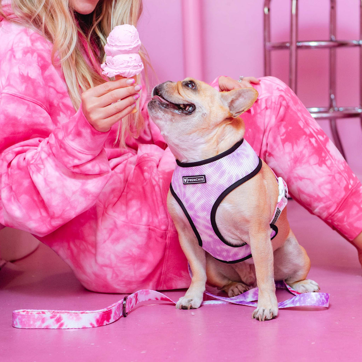 Frenchie Comfort Leash - Pink Tie Dye from Frenchie Bulldog