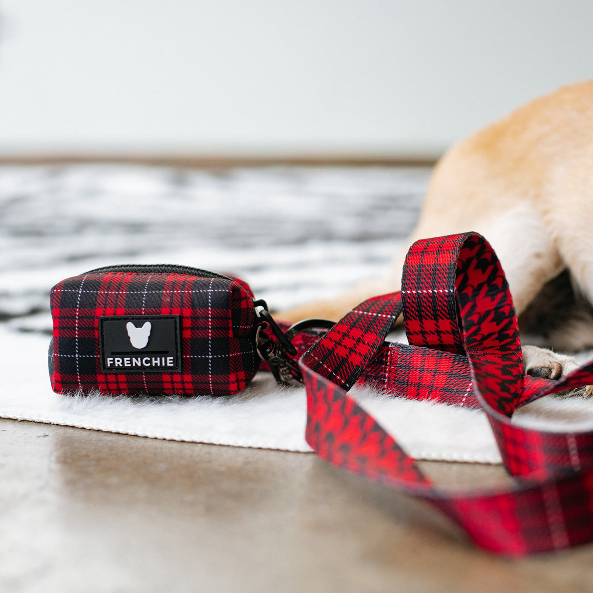 Frenchie Poo Bag Holder - Red Tartan from Frenchie Bulldog