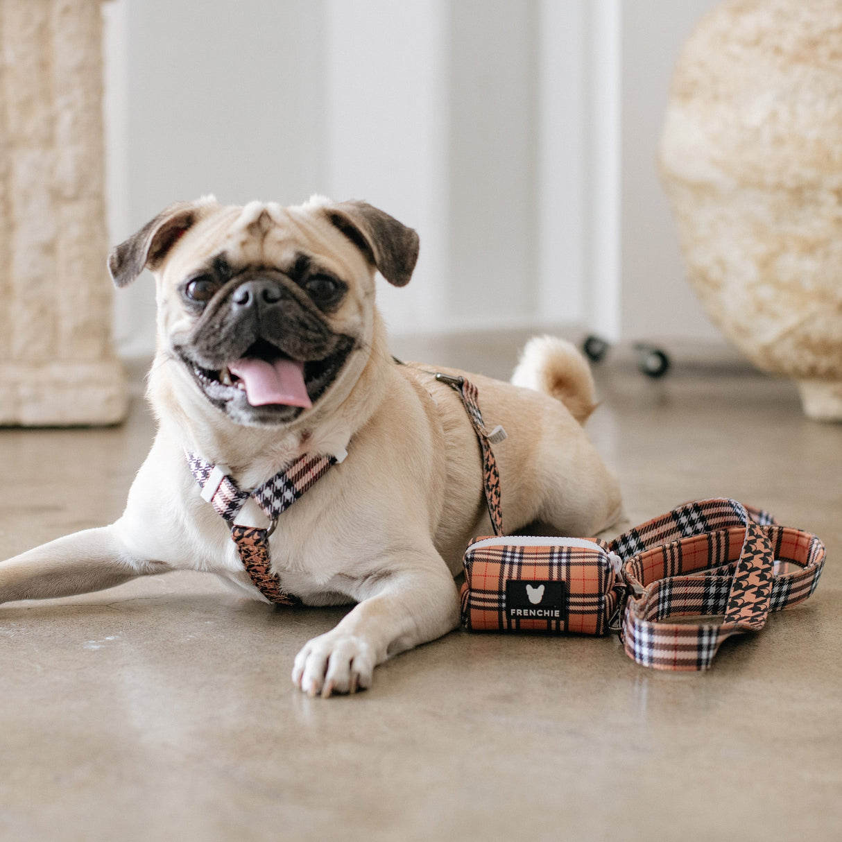 Frenchie Poo Bag Holder - Tan Tartan from Frenchie Bulldog