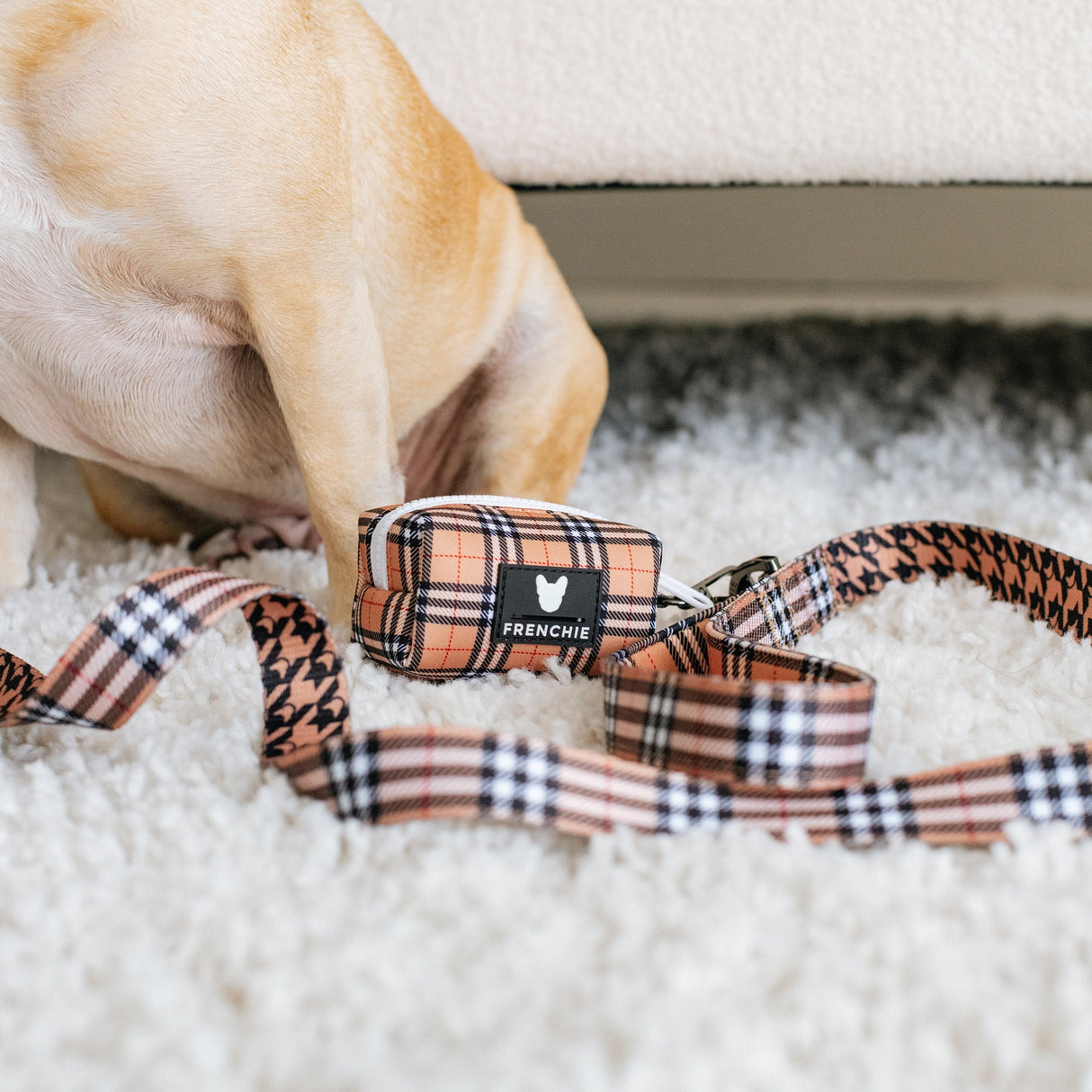 Frenchie Poo Bag Holder - Tan Tartan from Frenchie Bulldog