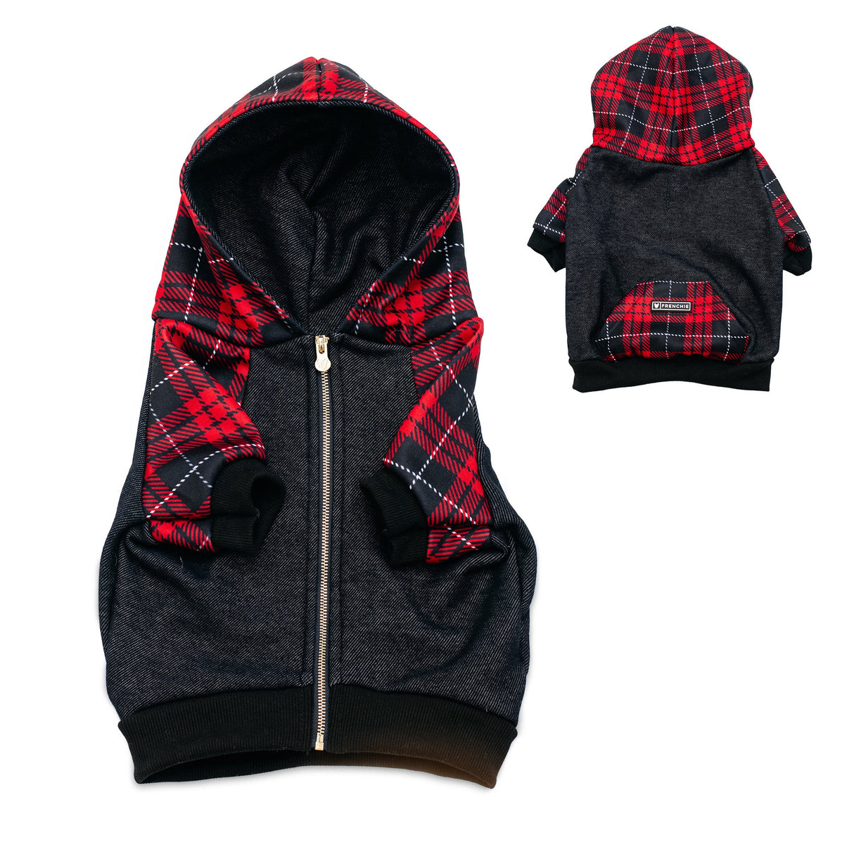 Frenchie Dog Hoodie - Red Tartan from Frenchie Bulldog